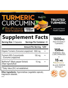 Cápsulas de Cúrcuma Curcumina 1950mg con BioPerina - 120 Unidades 2