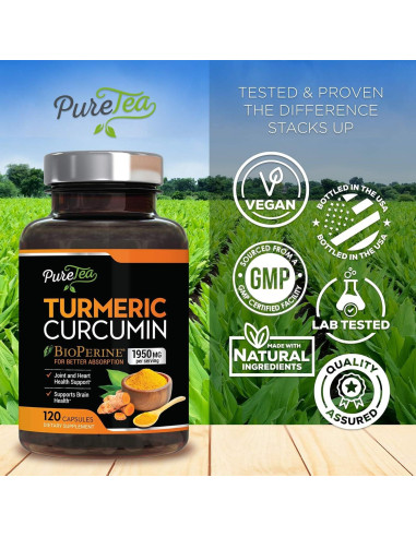Cápsulas de Cúrcuma Curcumina 1950mg con BioPerina - 120 Unidades