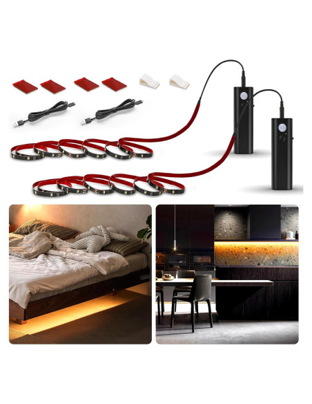 Luz de tira LED WOBANE 2m con sensor de movimiento 2700K
