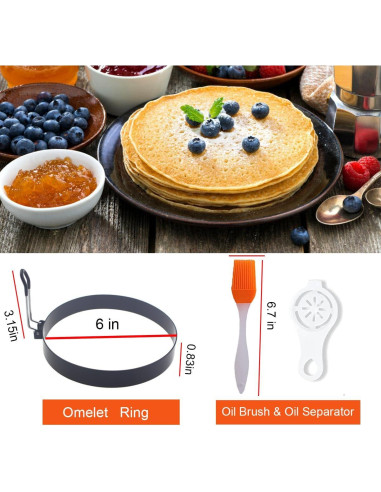 Anillo de Pancakes WOWITIS 15 cm Antiadherente 2 Piezas