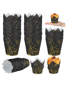 Forros de Cupcake Tulipán Gerrii 200 Pcs Negro/Dorado
