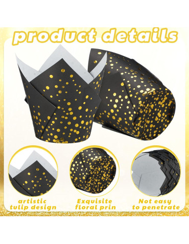 Forros de Cupcake Tulipán Gerrii 200 Pcs Negro/Dorado