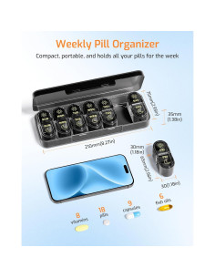 Organizador Semanal de Pastillas Daviky Negro 7 Días AM PM 2