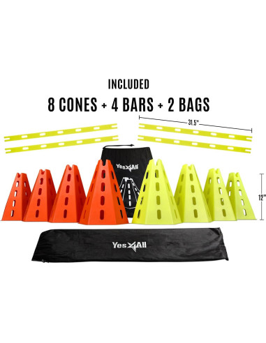 Conjunto de Entrenamiento de Velocidad Yes4All - 8 Conos y 4 Barras