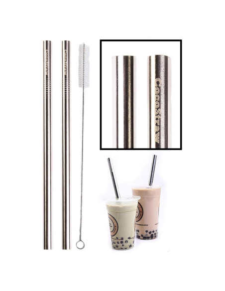Pajillas de Acero Inoxidable CocoStraw 2 Unidades Extra Anchas