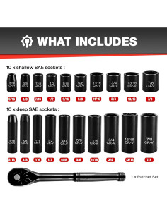 Juego de Enchufes de Impacto 21pcs EACELIY 3/8" Acero Cr-V 2