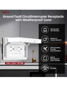 Toma de Corriente GFCI AIDA 15A con Cubierta Resistente - Blanco 2