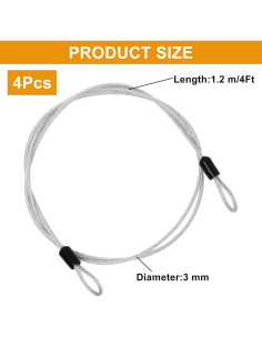 Candado de Seguridad de Cable 4FT SWZHAI Acero Trenzado Plata 2