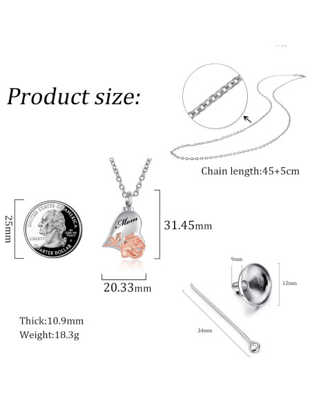 Collar de Urna de Flor de Rosa LuxglitterLin para Cenizas