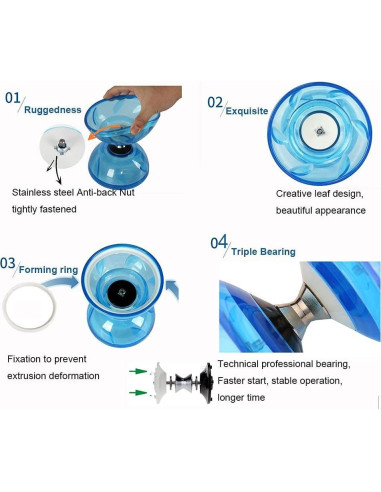 Conjunto Diabolo Chino HenMerry Triple Rodamiento 13 cm Transparente