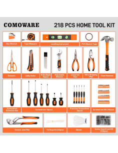 Kit de Herramientas Manuales COMOWARE 218 Pcs Naranja 2