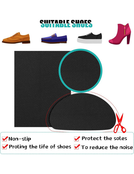 10 Almohadillas Antideslizantes para Zapatos Goma Negra 7.9x12.9cm