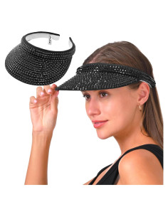 Gorra Visera de Sol Unisex Ajustable con Rhinestones - Negro