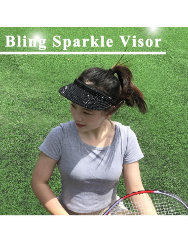 Gorra Visera de Sol Unisex Ajustable con Rhinestones - Negro