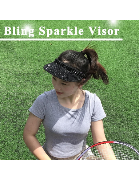 Gorra Visera de Sol Unisex Ajustable con Rhinestones - Negro
