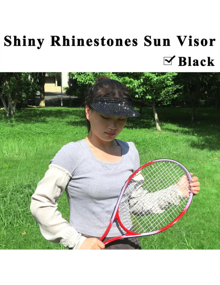 Gorra Visera de Sol Unisex Ajustable con Rhinestones - Negro