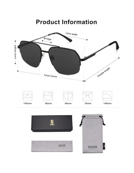 Gafas de sol aviador SOJOS SJ1191 unisex retro UV400