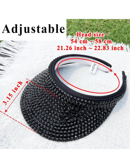 Gorra Visera de Sol Unisex Ajustable con Rhinestones - Negro