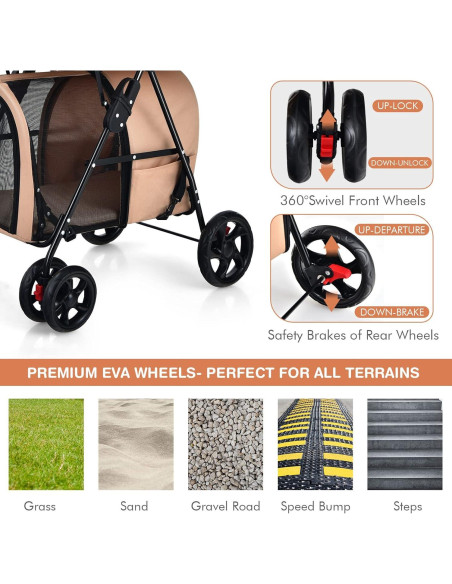 Carrito Doble para Mascotas Giantex Beige, 4 en 1, Plegable