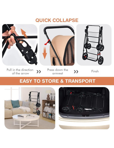 Carrito Doble para Mascotas Giantex Beige, 4 en 1, Plegable