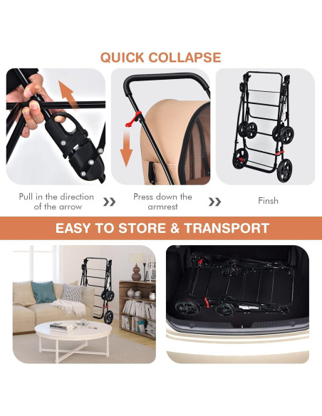 Carrito Doble para Mascotas Giantex Beige, 4 en 1, Plegable