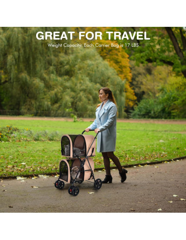 Carrito Doble para Mascotas Giantex Beige, 4 en 1, Plegable
