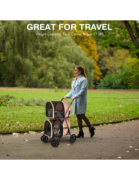 Carrito Doble para Mascotas Giantex Beige, 4 en 1, Plegable