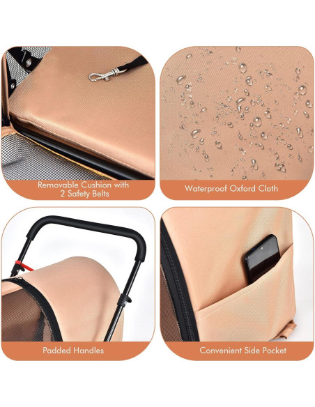 Carrito Doble para Mascotas Giantex Beige, 4 en 1, Plegable