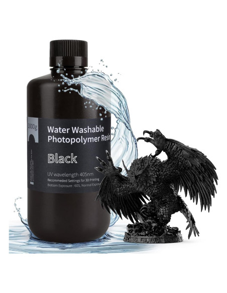 Resina 3D Lavable con Agua ELEGOO 1000g Negro para Impresoras