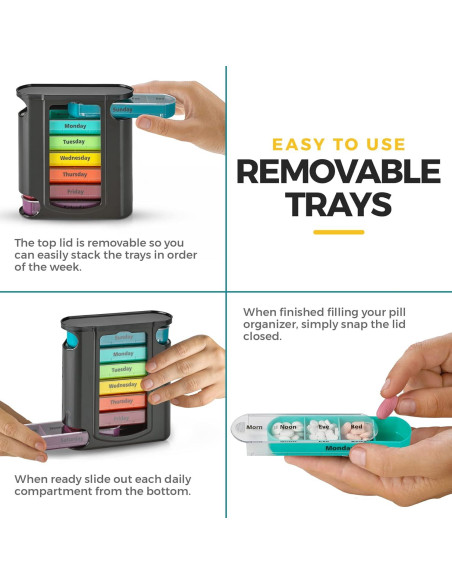 Organizador Semanal de Pastillas MEDca, 7 Compartimentos Apilables