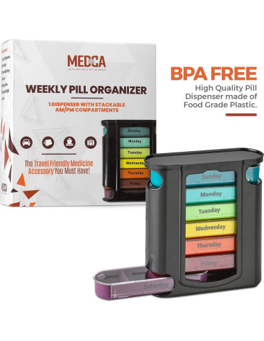 Organizador Semanal de Pastillas MEDca, 7 Compartimentos Apilables