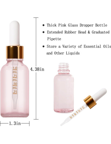 Botella de Goteo de Vidrio 30ml StellaCare Rosa a Prueba de Fugas