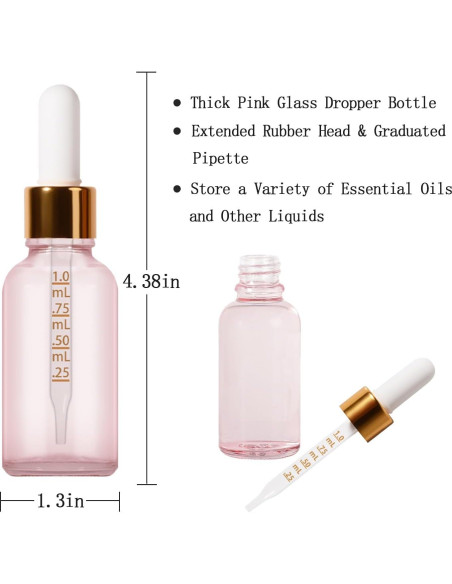 Botella de Goteo de Vidrio 30ml StellaCare Rosa a Prueba de Fugas