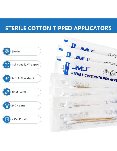 Bastones de Algodón Estériles JMU 3" (7.62 cm) - Pack 200