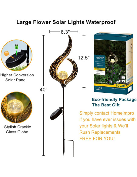 Luces Solares de Jardín HOMEIMPRO, LED Flor de Vidrio Impermeable