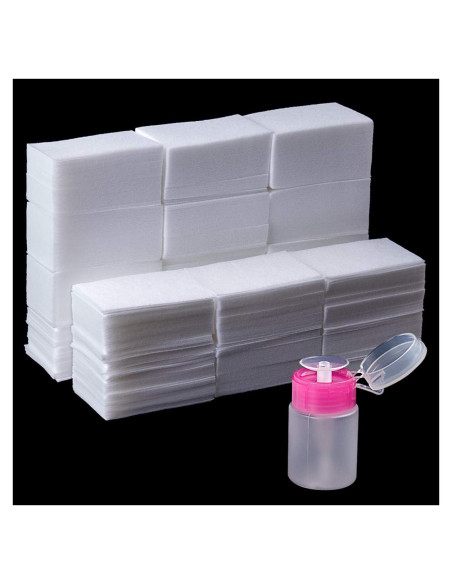 1000 Toallitas de Algodón Sin Pelusa + Botella Dispensadora