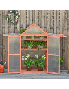Invernadero de Madera Outsunny 80 cm x 46 cm x 138 cm Naranja 2