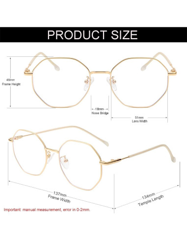 Gafas NIDOVIX Sin Prescripción Unisex Anti-luz Azul Oro