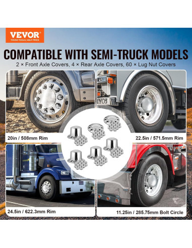 Cubiertas de Eje VEVOR para Camiones Semi 2 Delanteras 4 Traseras