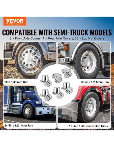 Cubiertas de Eje VEVOR para Camiones Semi 2 Delanteras 4 Traseras