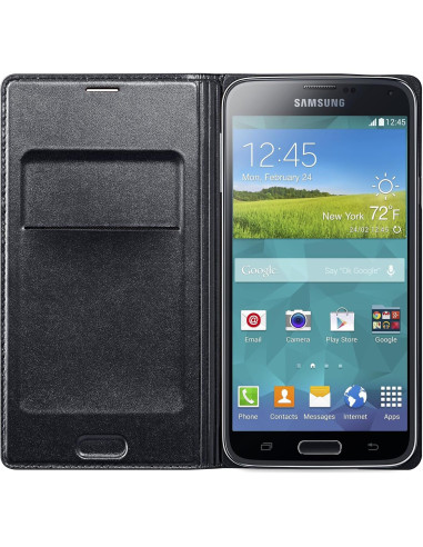 Funda Flip Cartera Samsung Galaxy S5 Negra con Bolsillo para Tarjetas