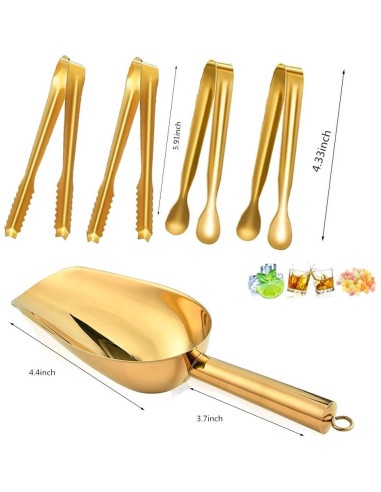 Cuchara de Hielo y Pinzas de Acero Inoxidable REJZZDKOE Oro