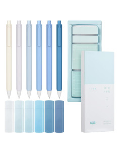 Set de Papelería Estética Resurhang - 6 Bolígrafos, 6 Cintas Correctoras, Notas Adhesivas Azules