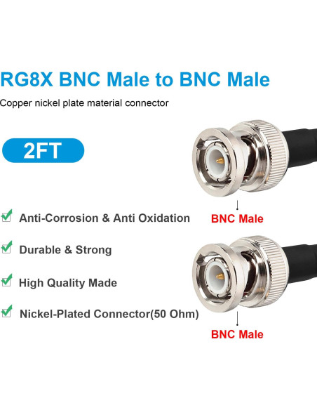 Cable Coaxial BNC Macho a Macho 0.61m 50 Ohm RG8X - 2PCS