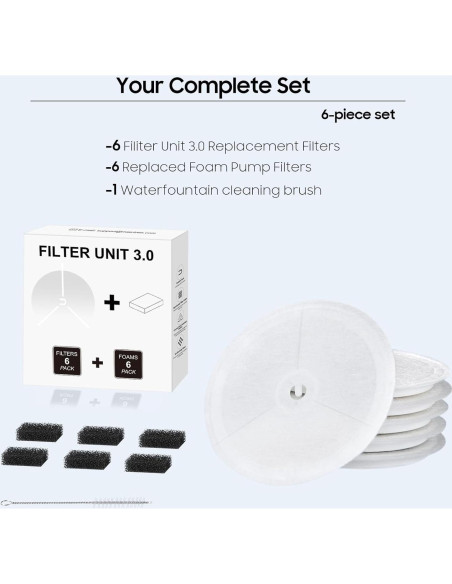 Filtros de Agua para Gatos AWoHH Unidad de Filtro 3.0 - 6 Pcs