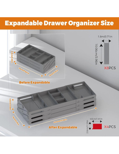 Organizador de Cajones Expandible Lucasden 3 Niveles Gris