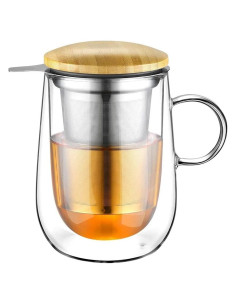 Taza Infusora de Té Glastal 430ml Vidrio Borosilicato Doble Pared