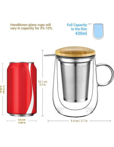 Taza Infusora de Té Glastal 430ml Vidrio Borosilicato Doble Pared 2