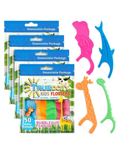 Hilo Dental para Niños Trueocity 4 Paquetes 200 Unidades Sabor Chicle