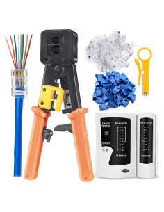 Crimpadora RJ45 PETECHTOOL con 50 Conectores Cat6 y Probador